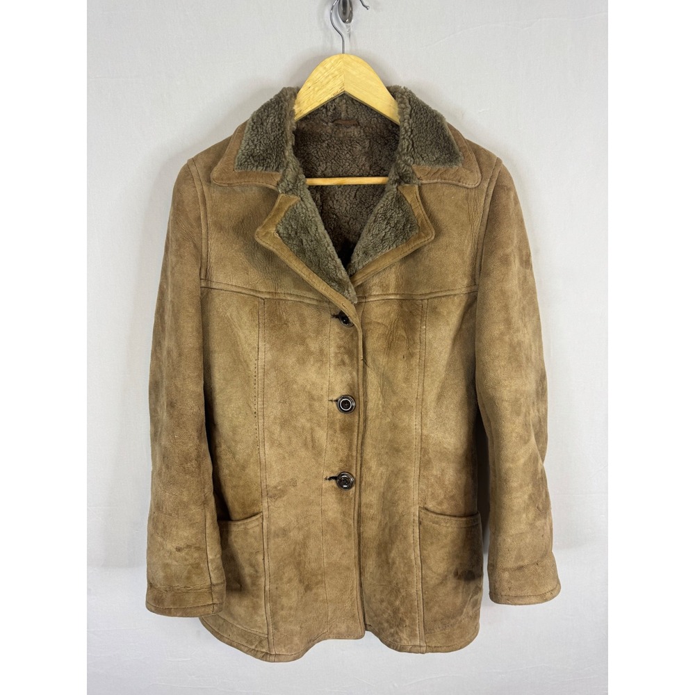 Gamupel Vintage Shearling Suede Coat Tan Brown Faux Fur Lined Jacket Chile S
